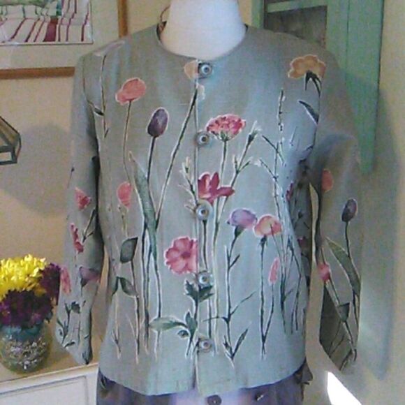 Coldwater Creek Cotton/Flax Floral Jacket - Picture 1 of 9
